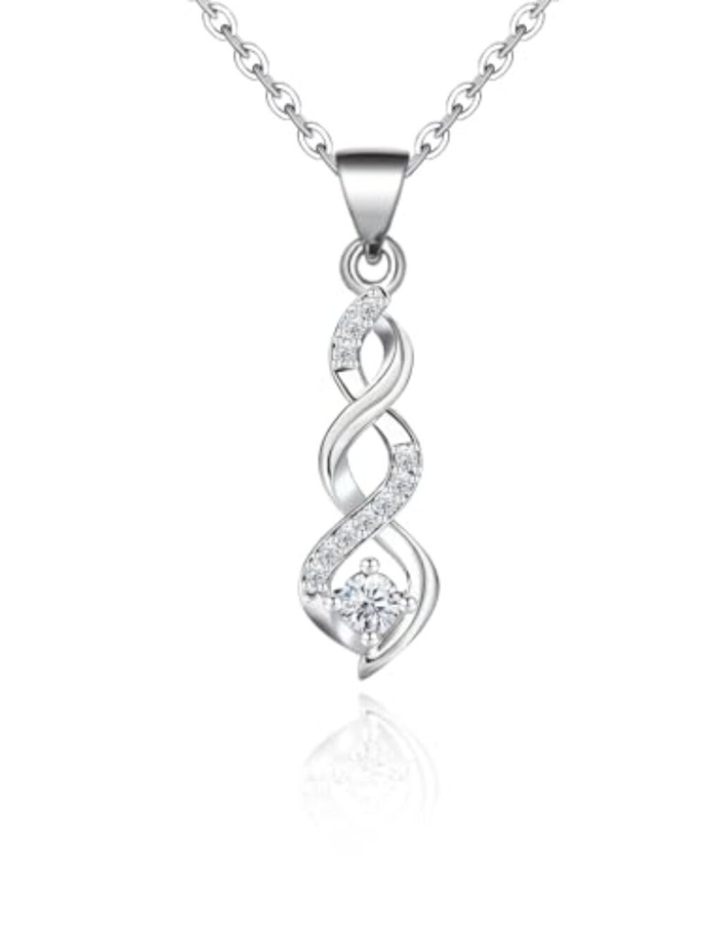 Sterling Silver Twisted - Design Pendant Necklace with Cubic Zirconia for‎ Women
